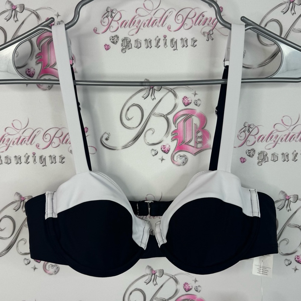 Cupshe jojo fletcher bikini top color block Black and White Contrast Bra